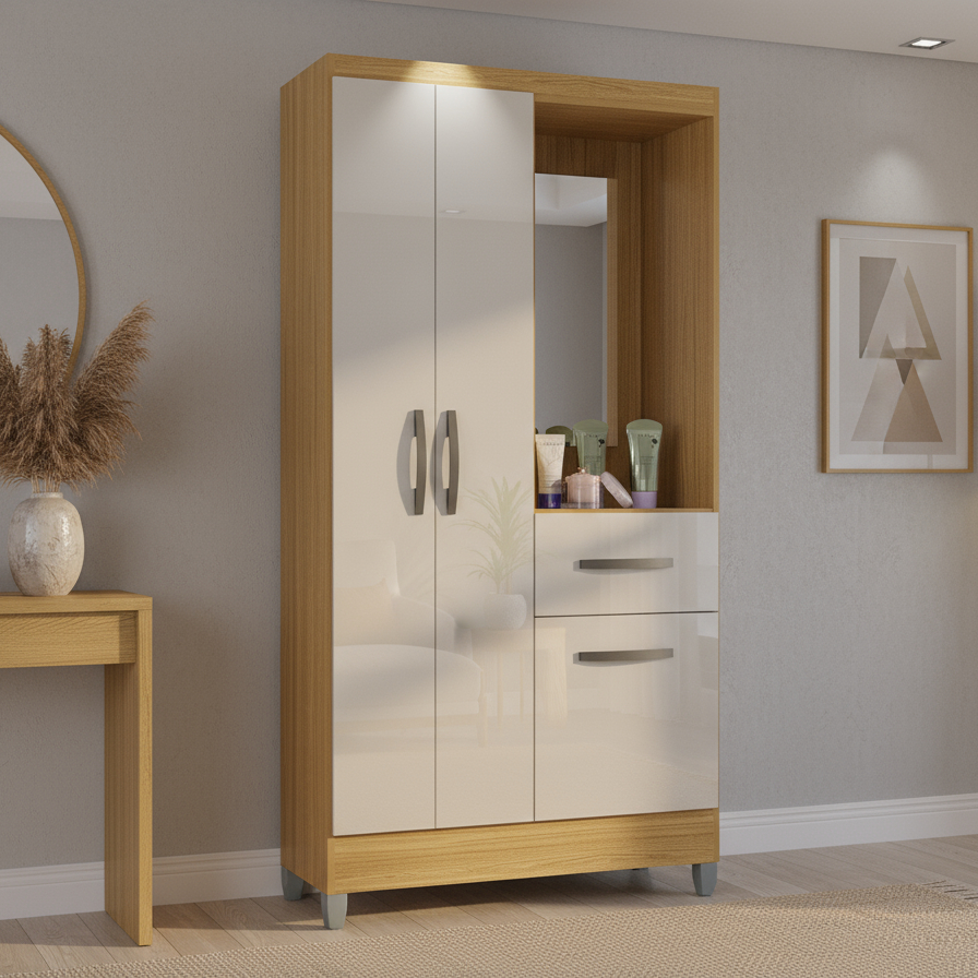 Guarda Roupa Solteiro com 3 Portas e 1 Gavetas Atlas Poquema em Oferta na Shopee