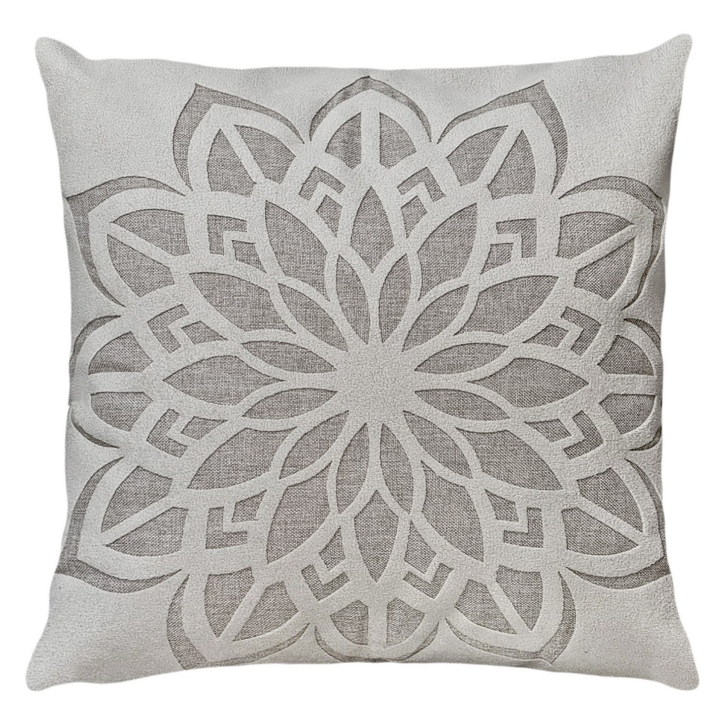 Capa Almofada Linho Com Bouclé Mandala Flor Bege Cru 50x50