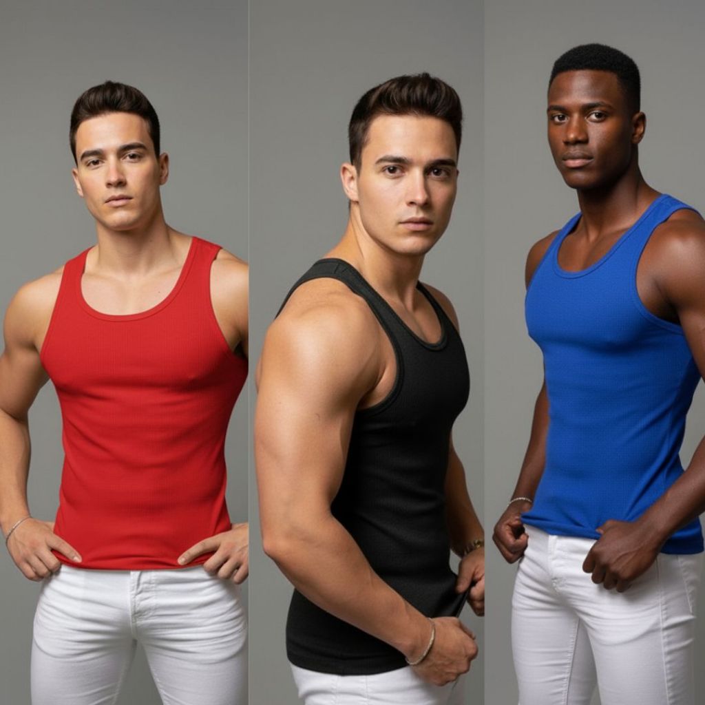 kit 3 Regatas  TANK  Masculinas Americana  DE RIBANA Canelada