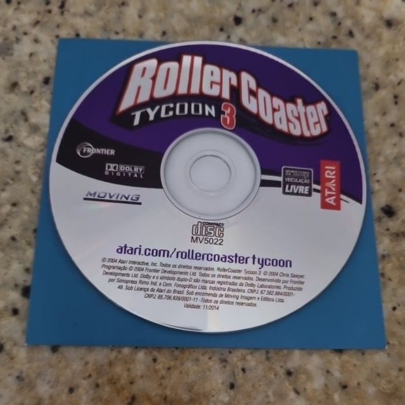 Jogo PC CD ROM 'Roller Coaster Tycoon 3' (Leia a Descrição).
