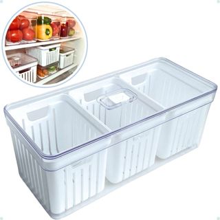 Organizador de Geladeira Grande com 3 Cestos de Drenagem e Tampa com Controle de Ventilaç…