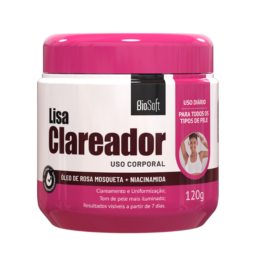 Creme Lisa Clareador Corporal com Rosa Mosqueta e Niacinamida 120g Biosoft