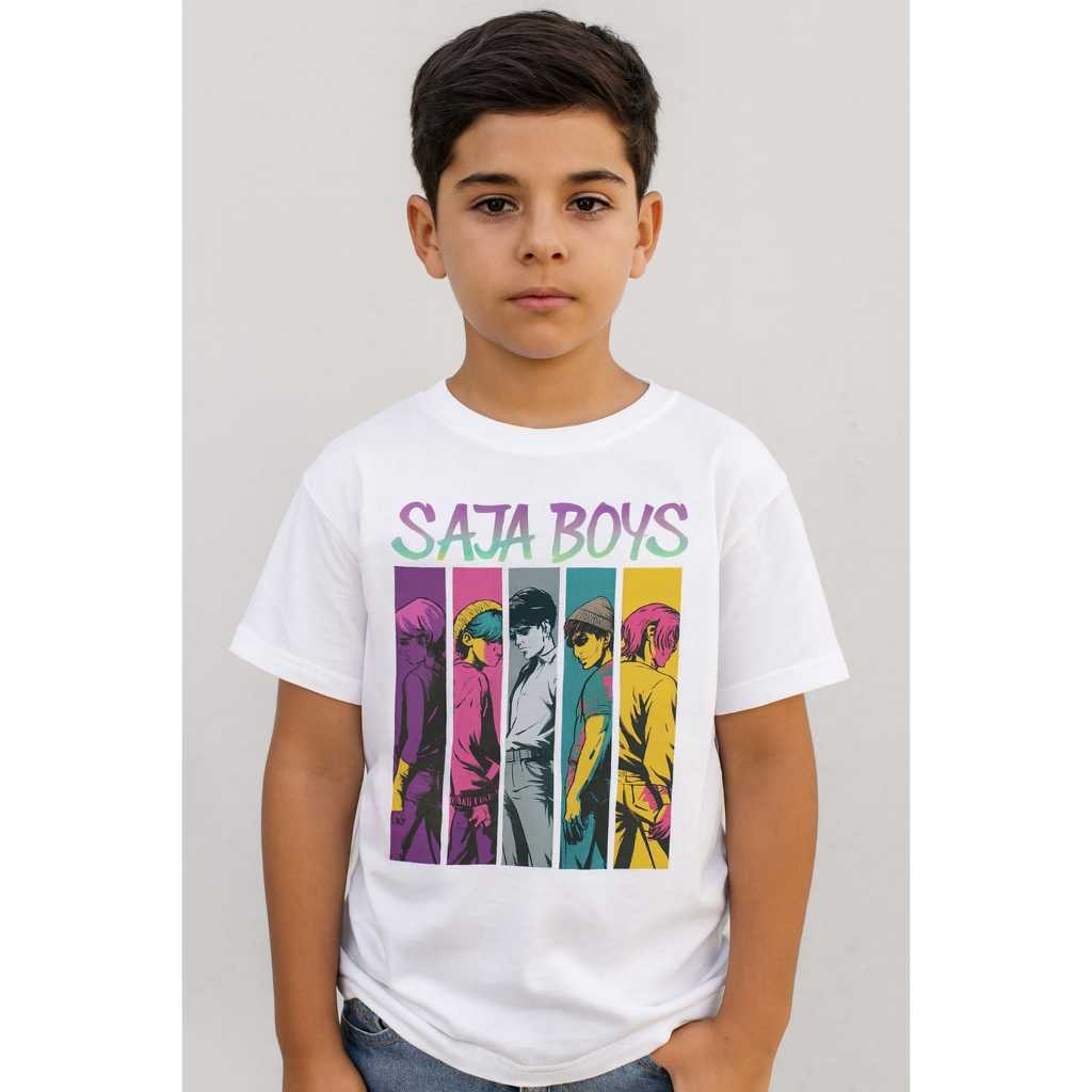 Camiseta Infantil Huntrix Guerreiras do K Pop Demon Hunter SAJA BOYS Excelente Qualidade 100% POLIÉSTER Juvenil BRANCA em Oferta na Shopee