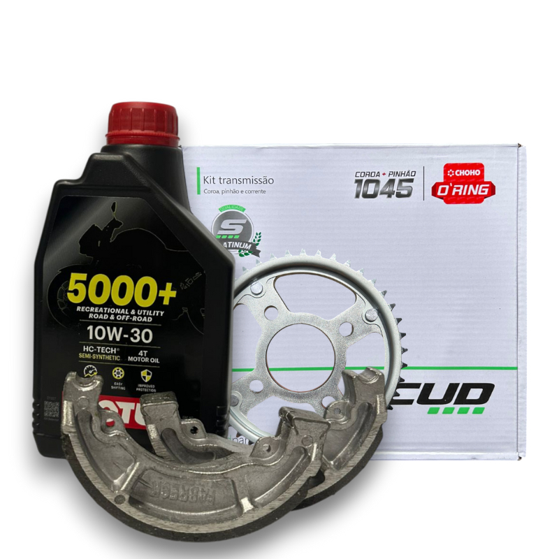 Kit Revisão Relação Transmissão Honda CG TITAN 160 C/RETENTOR com Óleo Motul 10w-30 e 1 Par de Patins de Freio