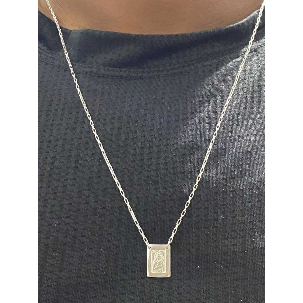 ESCAPULÁRIO PRATA 925 MASCULINO COM IMAGEM NOSSA SENHORA DO CARMO E SAGRADO CORAÇÃO DE JESUS 60CM