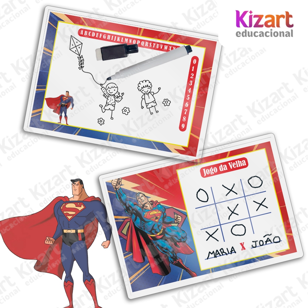 15 Lousa Mágica + Caneta Com Apagador Lembrancinha Festa Infantil Tema Super Man