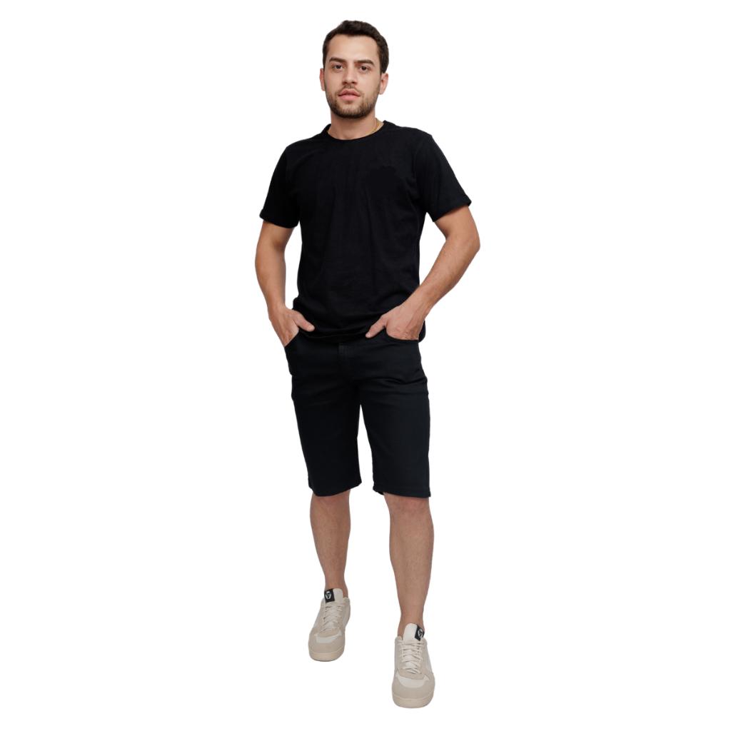 Bermuda Jeans Masculina Preta Tradicional Com Elastano Short Promocional Direto da Fábrica