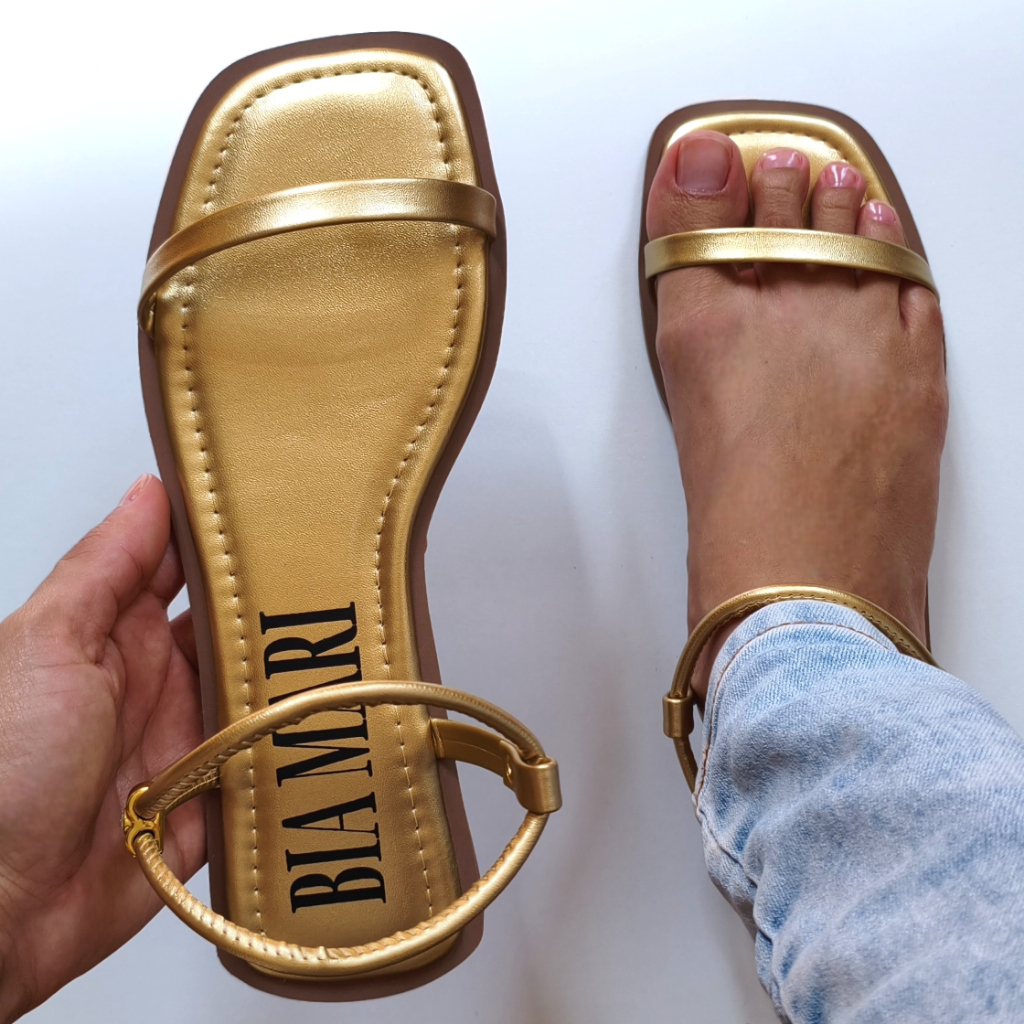 Sandália Feminina Rasteira Básica e Delicada Traseiro Regulável e Bico Quadrado em Oferta na Shopee