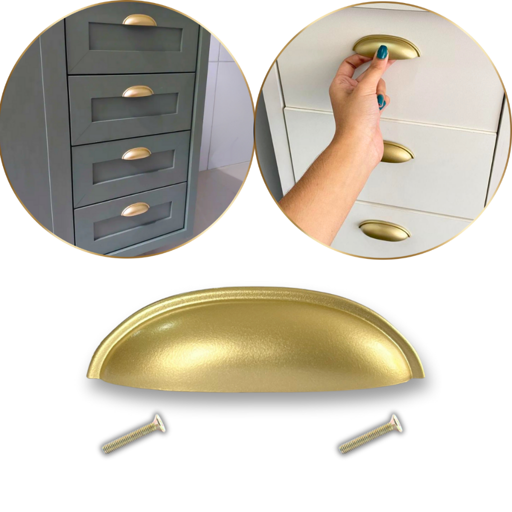 Kit 10 Puxador de Gavetas Portas Armários Penteadeira Móveis Metal - Dourado Fosco
