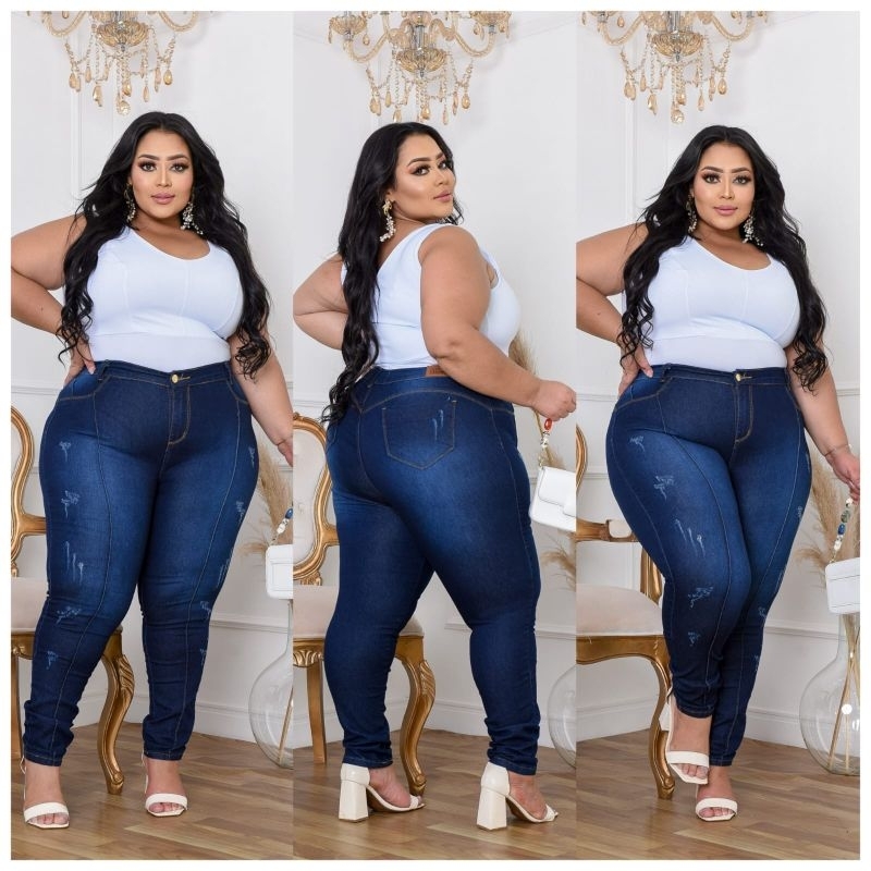 Calça Jeans Plus Size Promoção 48 ao 66 Rasgada/Lisa lycra Elastano cos Alto em Oferta na Shopee