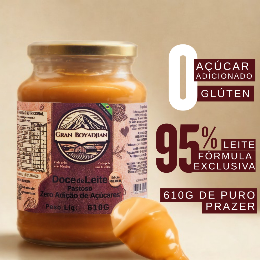 Doce de Leite Zero Adição de Açúcar 610 Gramas Pote Grande 95% Leite - Gran Boyadjian