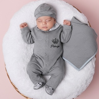 Saída de Maternidade 04 Peças Menino Aconchego Príncipe Panda Cinza em Oferta na Shopee