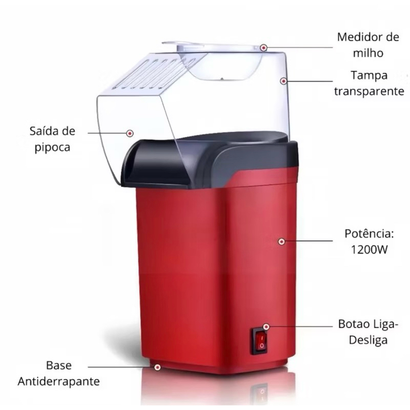 Super Pipoqueira Elétrica 220V Ar Quente Máquina Fazer Pipoca Sem Óleo