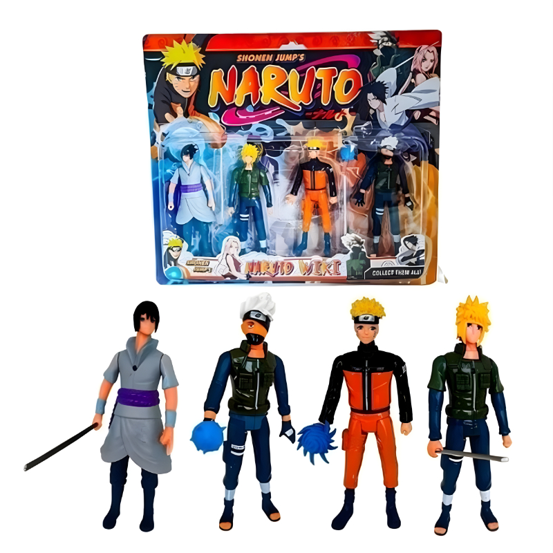 Kit 4 Bonecos Naruto Shippuden Naruto, Sasuke, Kakashi e Minato Heróis Ninjas Articulados