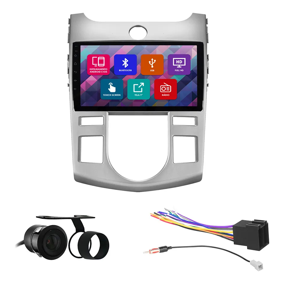 Multimidia 9 Polegadas Mp5 Kia Cerato 2009 Á 2013 Espelha Carplay Android Auto e Camera de Ré