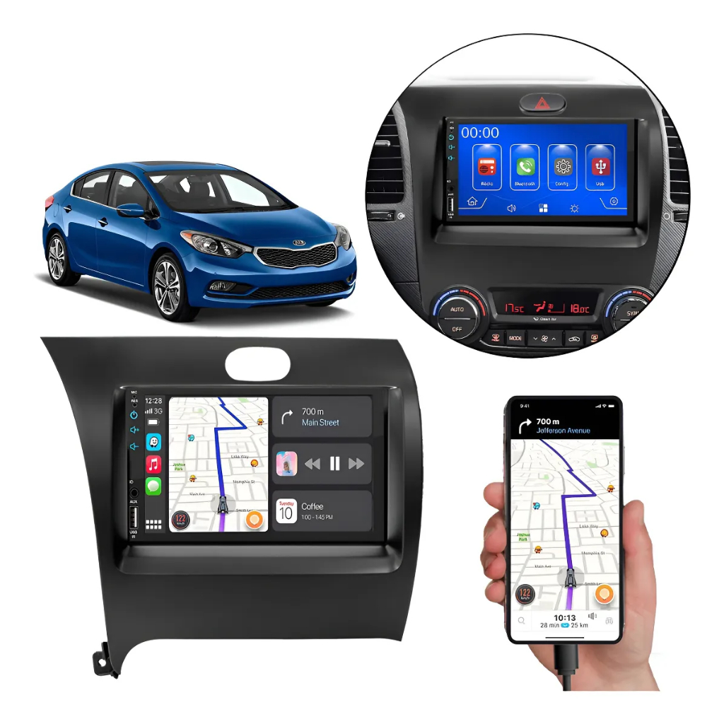 Kit Multimídia 7p Kia Cerato 2013 até 2019 Mp5 Espelha Android Auto e Carplay + Moldura