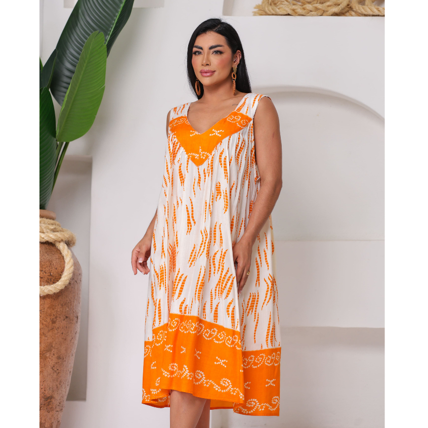 Vestido trapézio indiano estampado