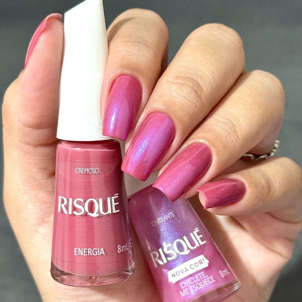 Kit 2 Esmaltes Risqué Misturinha Chiclete me Esquece Energia Tons Rosa Translucido Esmalte Atacado