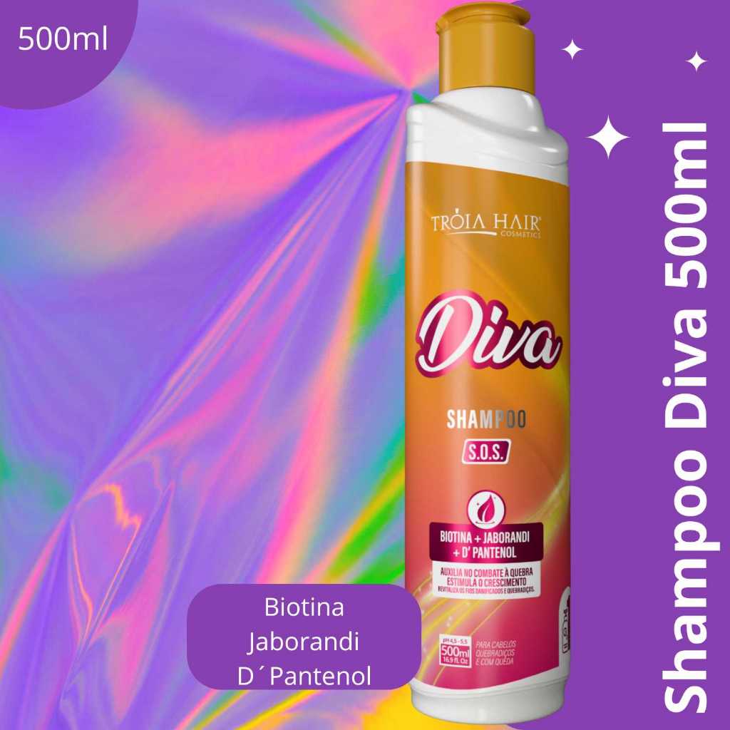 Shampoo Manutenção S.O.S Diva |Combate a Queda e Auxilia o Crescimento| Tróia Hair - 500ml