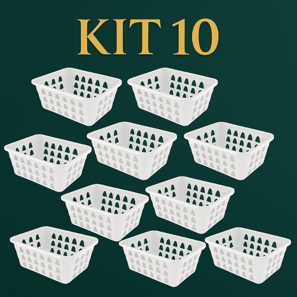 Kit 10 Cestos Organizadores Multiuso Branco 16x12x6Cm em Oferta na Shopee