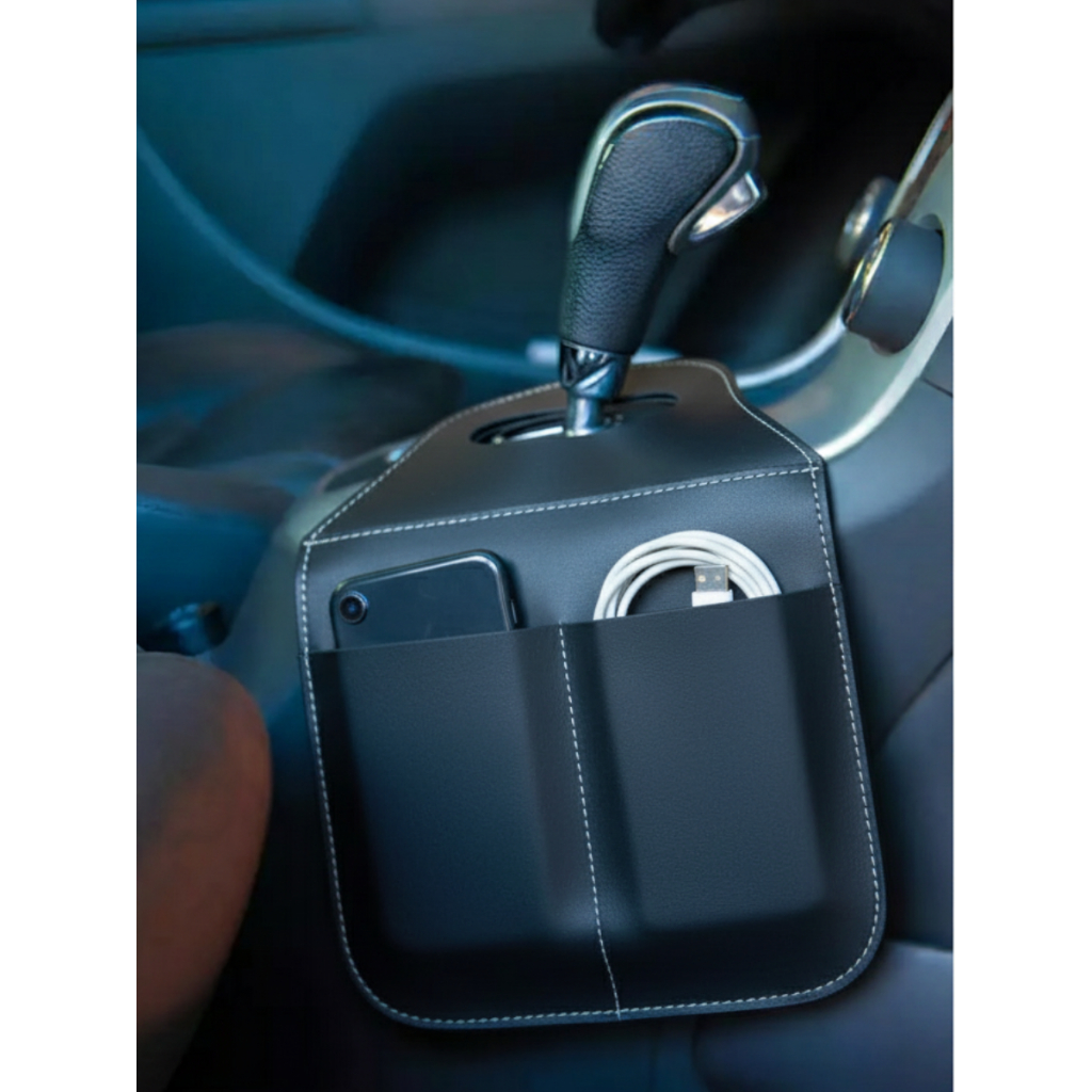 Lixeira Para Carro Com Divisória Couro Sintético Porta Objeto Celular Carregador Organizador Automotivo Multiuso Prático