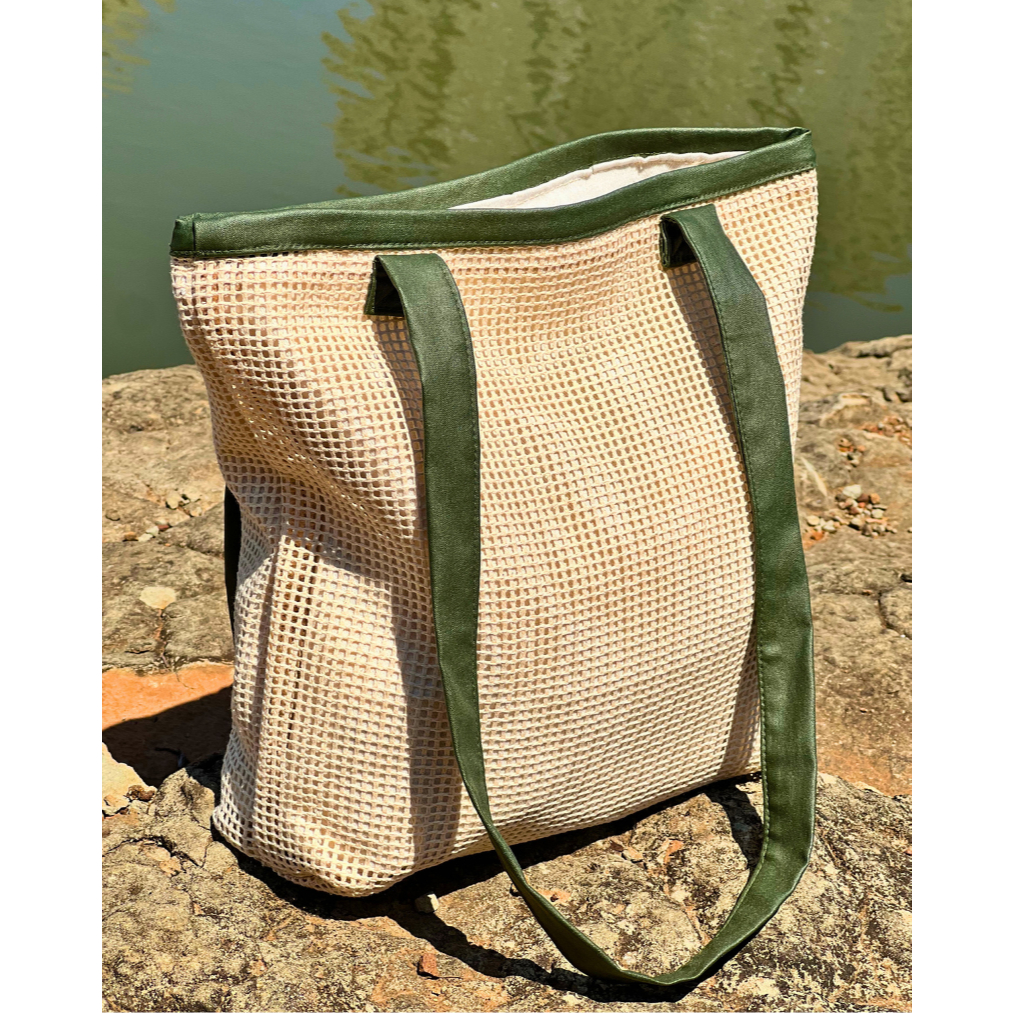 Bolsa Trama Feminina tropical Praiana Elegante em Tecido e Couro Sintético Presente Natal
