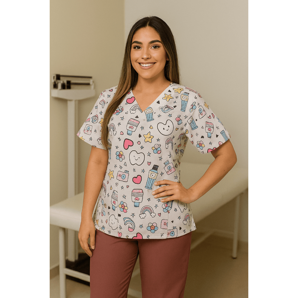Pijama cirúrgico Blusa estampado DENTISTA ODONTO ASB | Pijama hospitalar |  Scrub feminino | BORDADO GRÁTIS