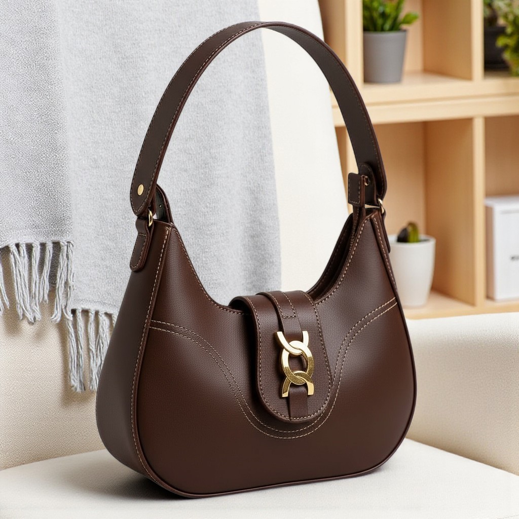 Bolsa de ombro baguete feminina , com fecho em ziper , detalhes em dourado em Oferta na Shopee