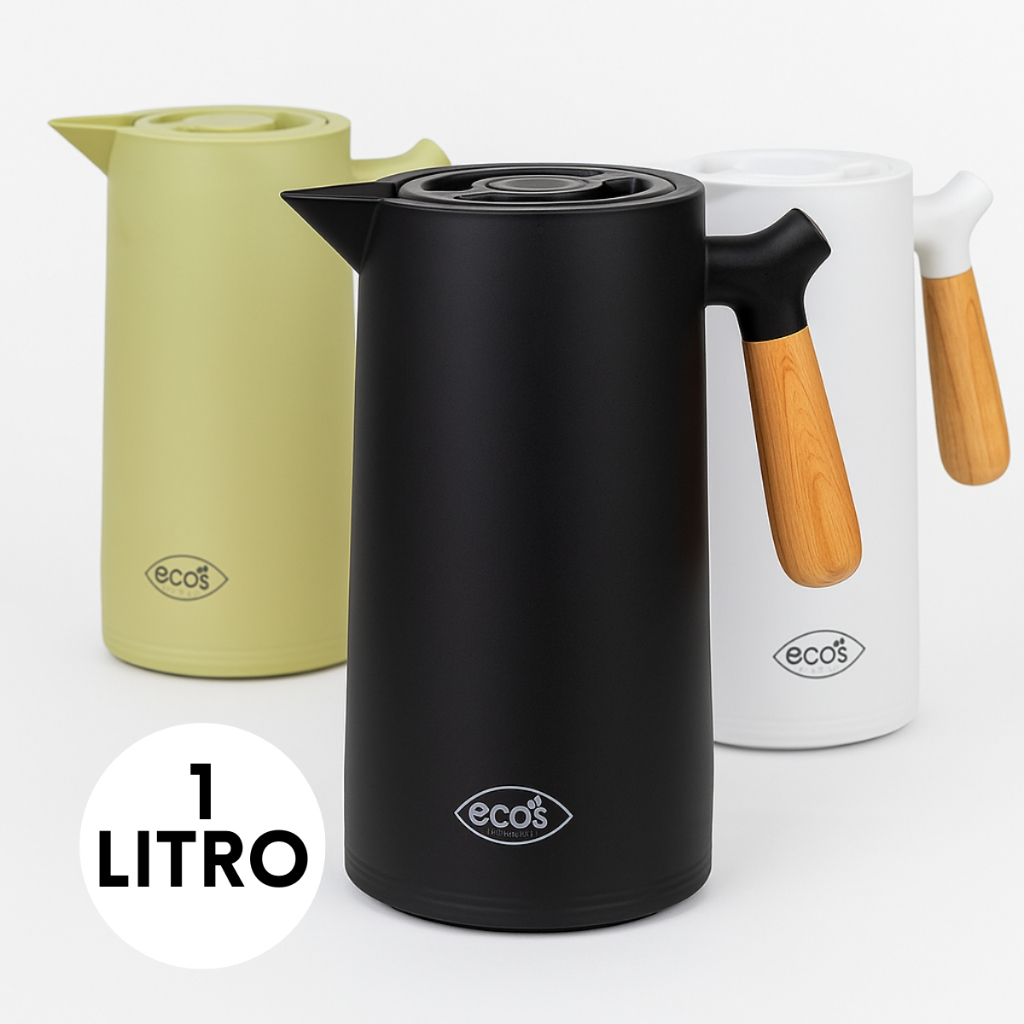 Garrafa Térmica Nórdica 1 Litro Café e Chá Cabo Madeira Botão Mantém Temperatura Wood em Oferta na Shopee