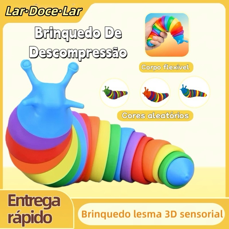 Brinquedo Lesma 3D Sensorial Articulada Colorida Antiestresse para Crianças e Adultos