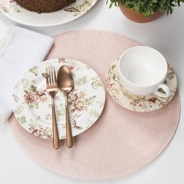 Jogo Americano Souplast Redondo Jantar Mesa Posta Cozinha Serenity 38cm Rosa Chá - Copa&Cia