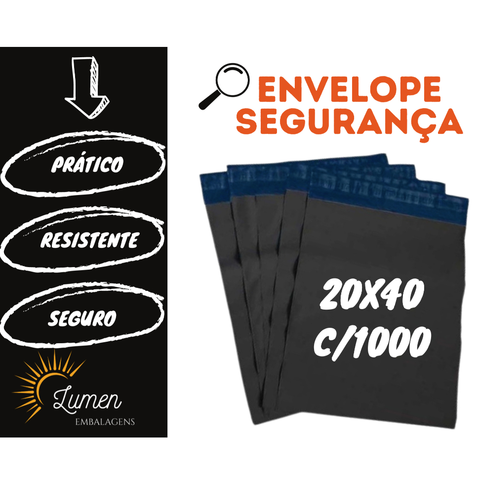 1000 Unid. Envelopes Ecommerce 20x40 -  Saco Embalagem Para Correio Ecommerce - Envelope Segurança - Envelope envio