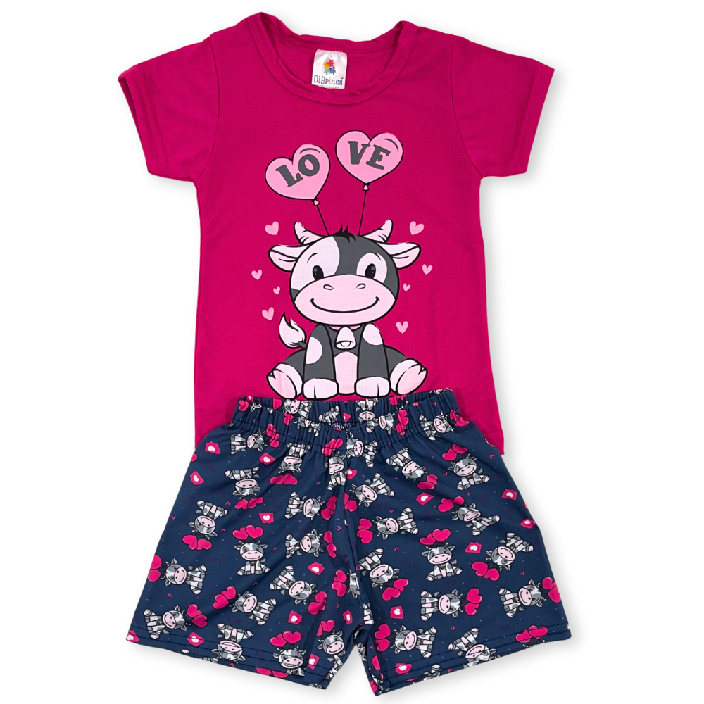 Conjunto Infantil Verão Feminino Menina Vaquinha Love Pink Premium em Oferta na Shopee