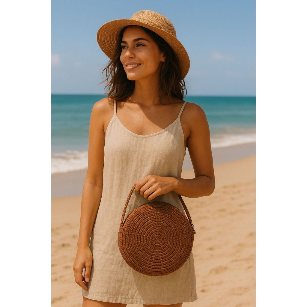 Bolsa Praia Palha Redonda Feminina Verão Alça Transversal Bag Piscina Fashion Espaço Veraneio Viagem
