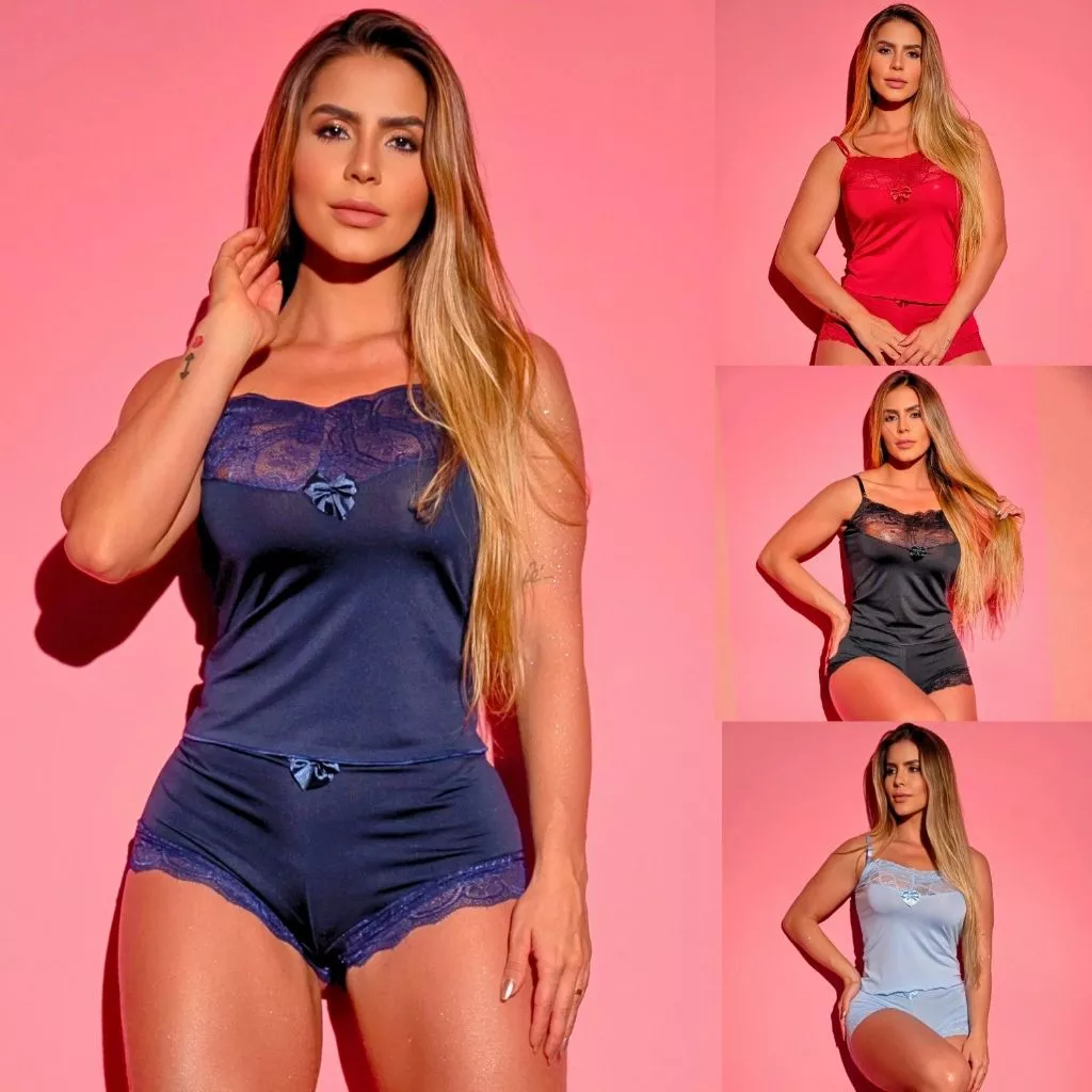 Baby Doll Feminino Renda e Microfibra Elegante Confortável Para Dormir Curtinho Linha Noite Oferta — imagem 1
