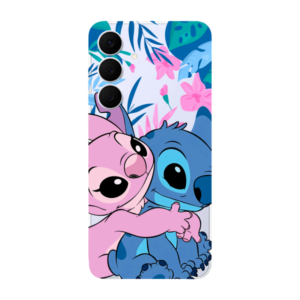 Capinha para Samsung S25 FE Anti Impacto Personalizada - Stiti Stich e Angel Abraço com fundo transparente