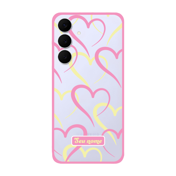 Capinha para Samsung S25 FE Anti Impacto Personalizada - Corações Amarelos e Rosas com nome