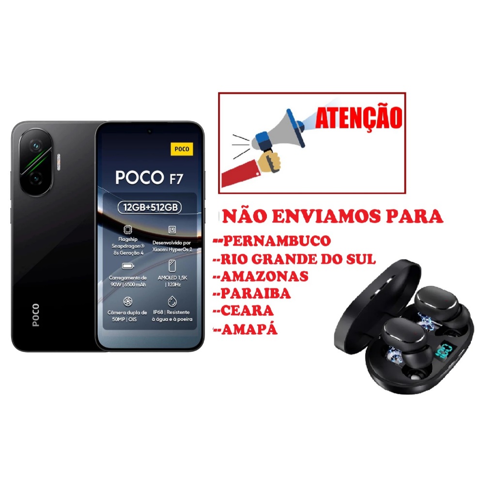 XIAOMI POCO F7 512 GB 12 RAM VERÇÃO GLOBAL + BRINDE NAO ENVIAMOS-PE-RS-AM-PB-CE-