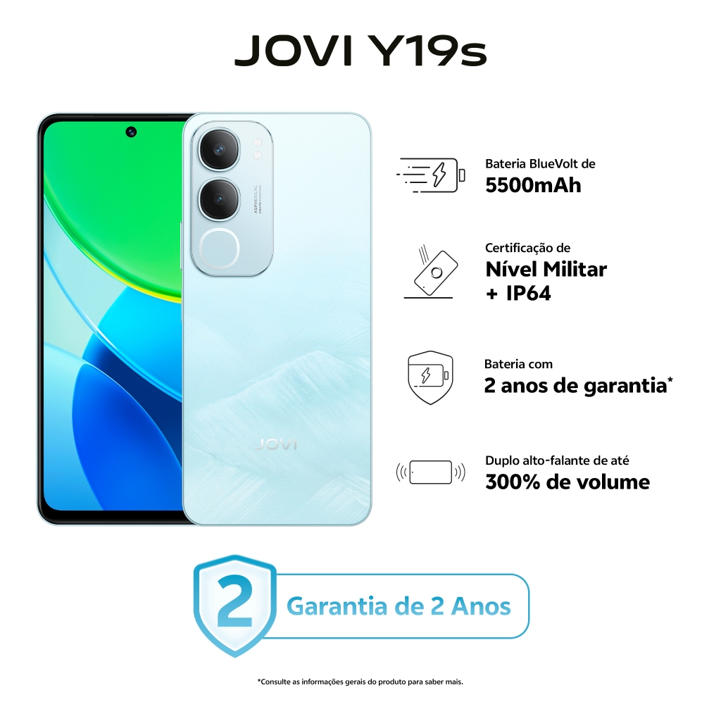JOVI Y19s 256GB, 4+4GB RAM Turbo, Câmera 50MP, Bateria 5500mAh, Carregamento 15W, Tela 90Hz em Oferta na Shopee