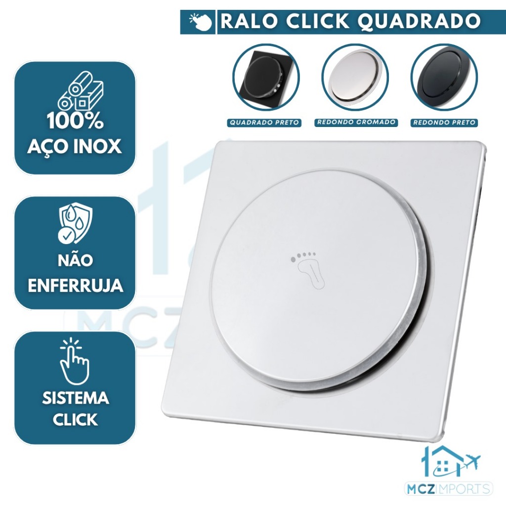 Ralo Inteligente Click 10x10 15x15 Cm Inox Banheiro Lavabo Veda Cheiro