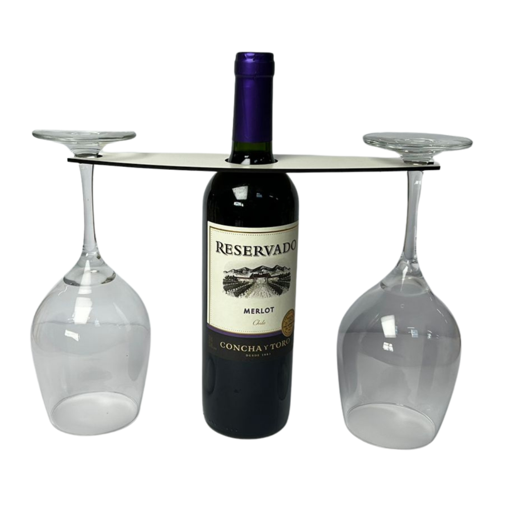 Suporte Para Taça Na Garrafa De Vinho Ou Champanhe MDF Branco e Cru