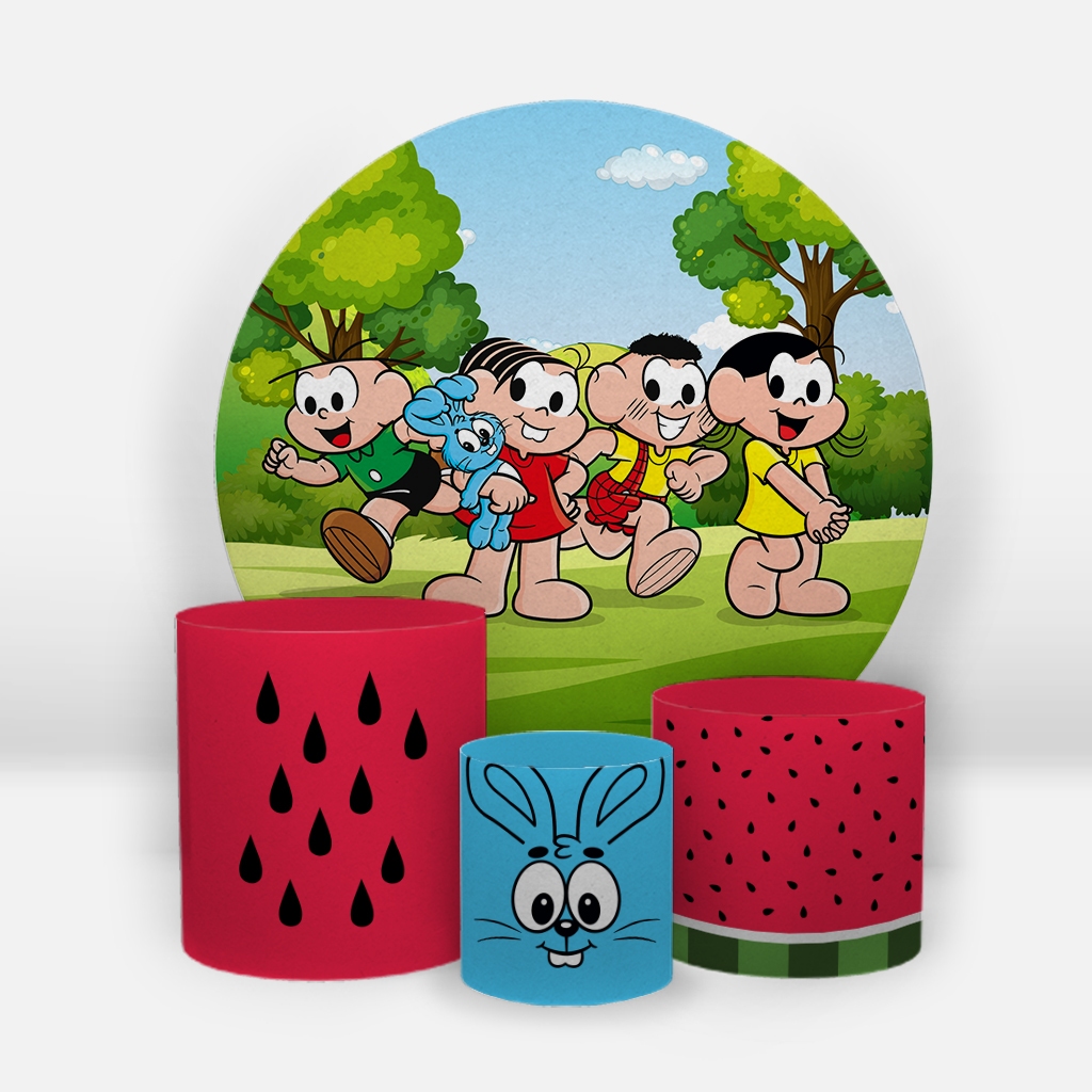 Kit Painel Redondo com Trio de Capas De Cilindros 1,50x1,50 Turma da Mônica em Oferta na Shopee