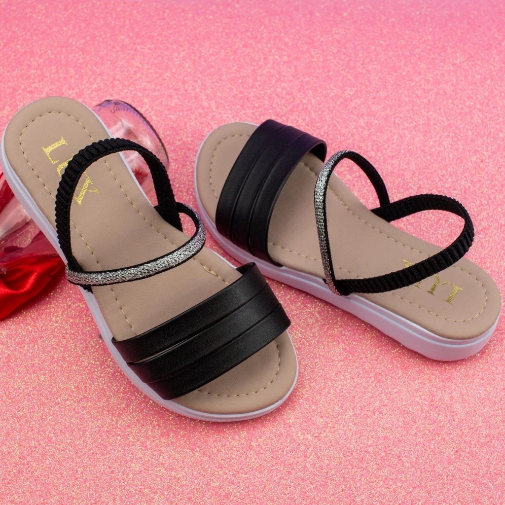 Sandália Rasteira Infantil Menina Brilhante  e Tiras Casual Confortável e Leve em Oferta na Shopee