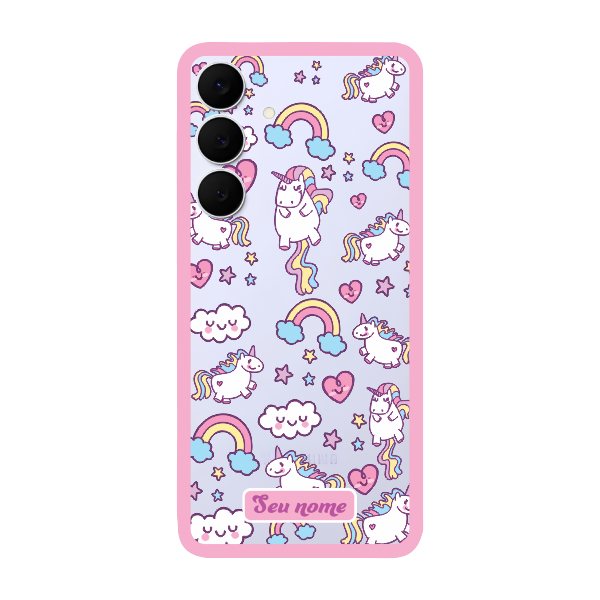 Capinha para Samsung S25 FE Anti Impacto Personalizada - Unicórnio com nome e fundo transparente