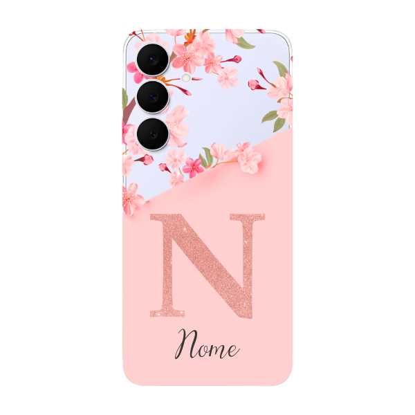 Capinha para Samsung S25 FE Anti Impacto Personalizada - Delicate Flowers Rosa com nome e inicial