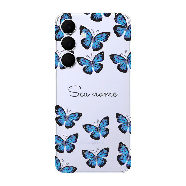 Capinha para Samsung S25 FE Anti Impacto Personalizada - Borboletas azuis com nome