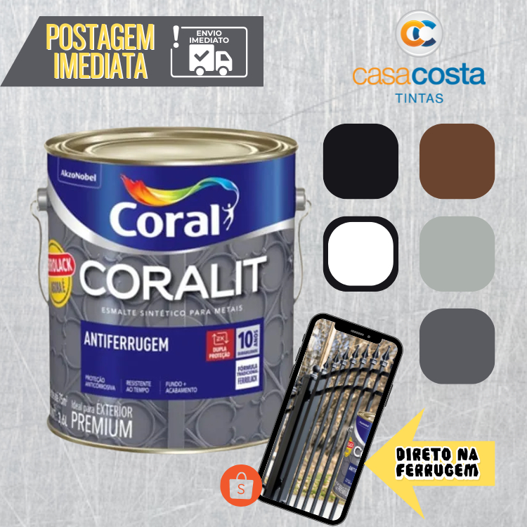 Tinta Esmalte Ferrolack Antiferrugem Coralit 3,6L Cores em Oferta na Shopee