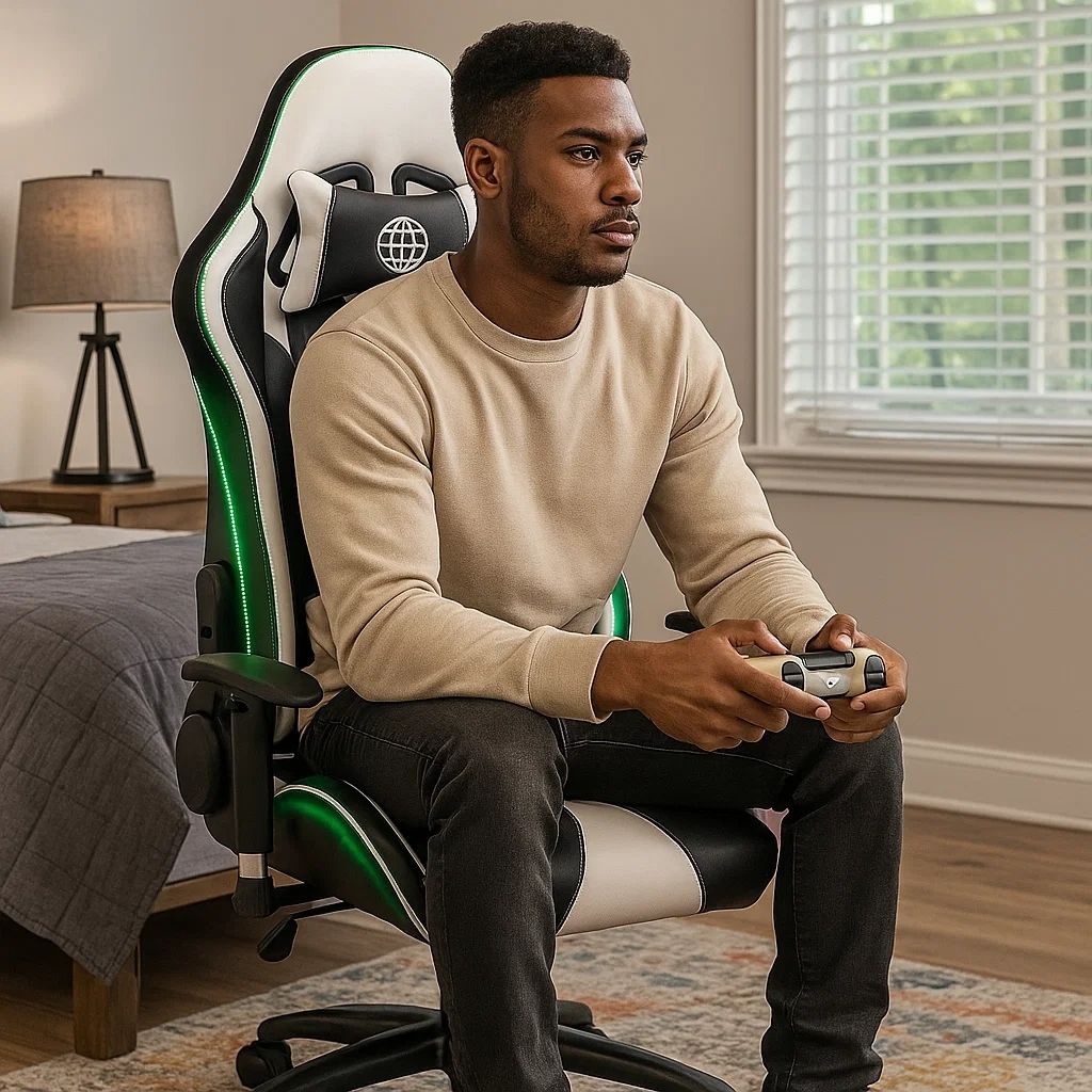 Cadeira gamer preta ergonomica giratoria reclinavel apoio lombar escritorio home