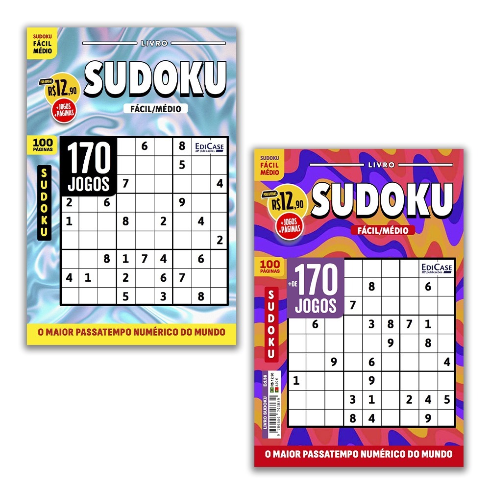 Kit 2 Livros Sudoku ed.01 - 200 págs.- Fácil/Médio -  34 e 36