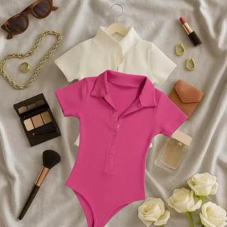 Kit 2 Body Feminina Gola Polo Com Botão Manga Curta Decotado Canelado Confortável Estiloso Bojo Moda Blogueira Tendência em Oferta na Shopee